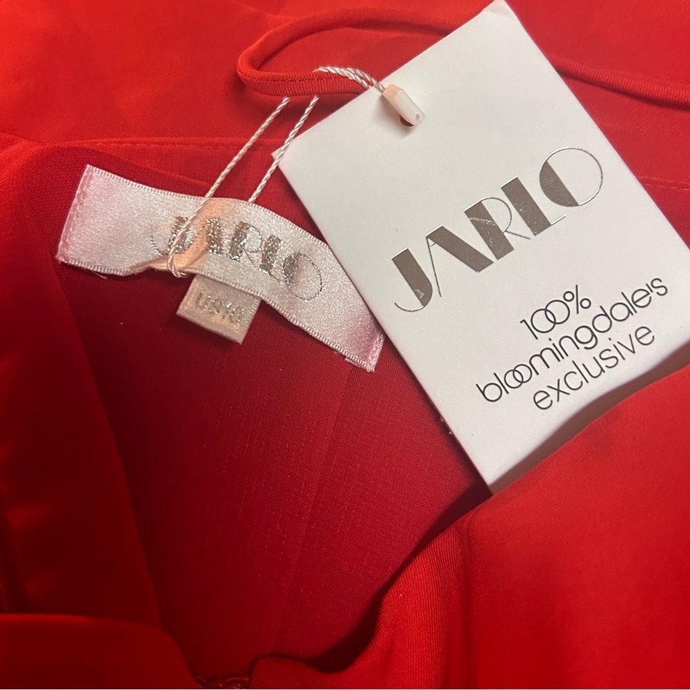 Jarlo Gown w/ Train High Low Fluted Formal Wedding Guest Prom Red Maxi Dress - Picture 13 of 15